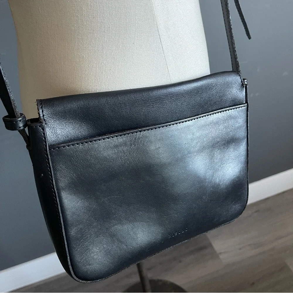 Nisolo Black Leather Crossbody Bag Minimal Flap Ethical Leather Shoulder Bag
